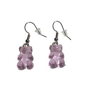 Purple Gummy Bear Dangle Earrings Women Girl Stainless Steel Hooks Novelty Candy